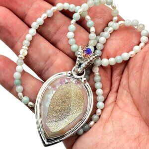 Sajen Druzy Quartz Gemstone Pendant Sterling Silver Gemstone Bead 16 In Necklace